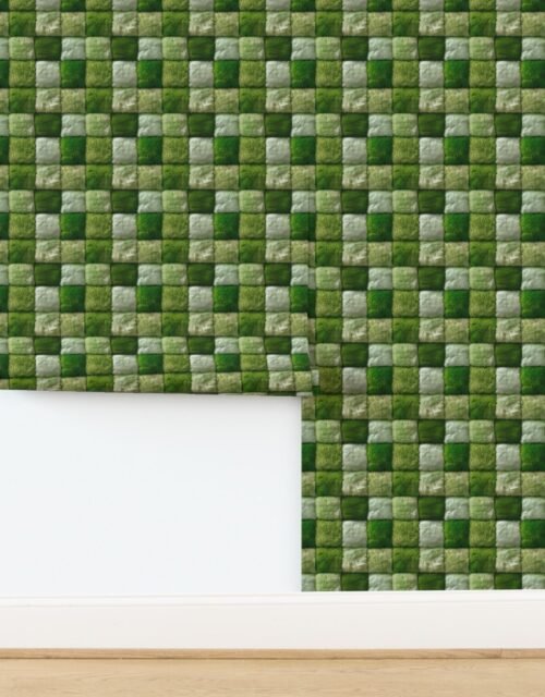 Small Lime and Sage Faux Fur Patchwork Fabric - Luxurious Plush Texture Wallpaper