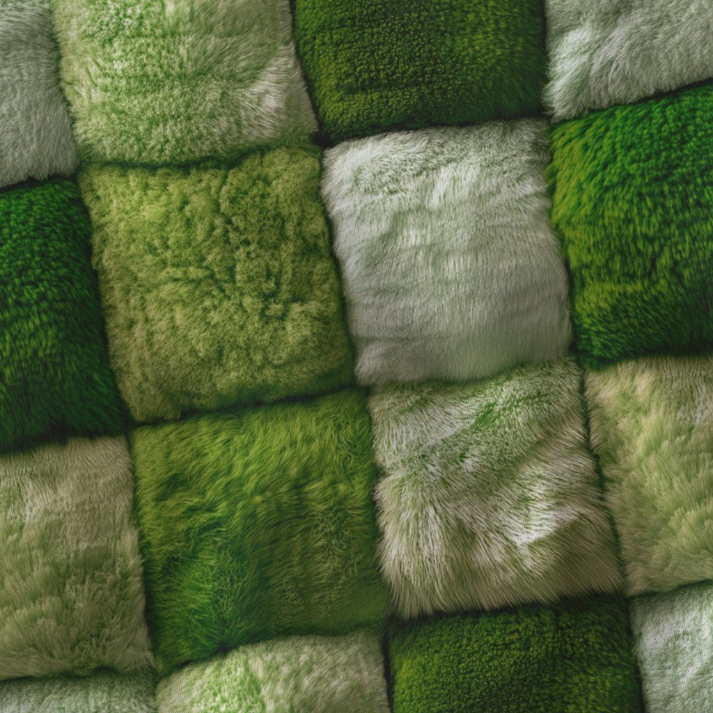Large Lime and Sage Faux Fur Patchwork Fabric – Luxurious Plush Texture