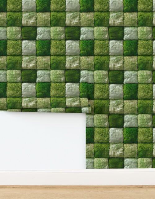 Large Lime and Sage Faux Fur Patchwork Fabric - Luxurious Plush Texture Wallpaper