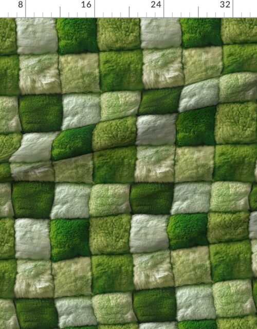Large Lime and Sage Faux Fur Patchwork Fabric - Luxurious Plush Texture