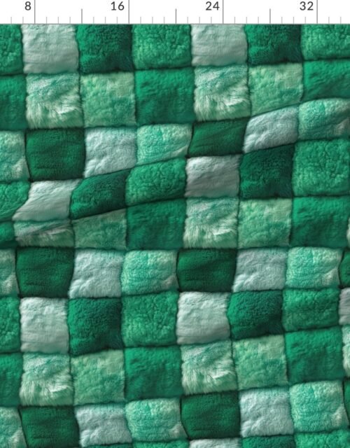 Large Jade and Seafoam Faux Fur Patchwork Fabric - Luxurious Plush Texture