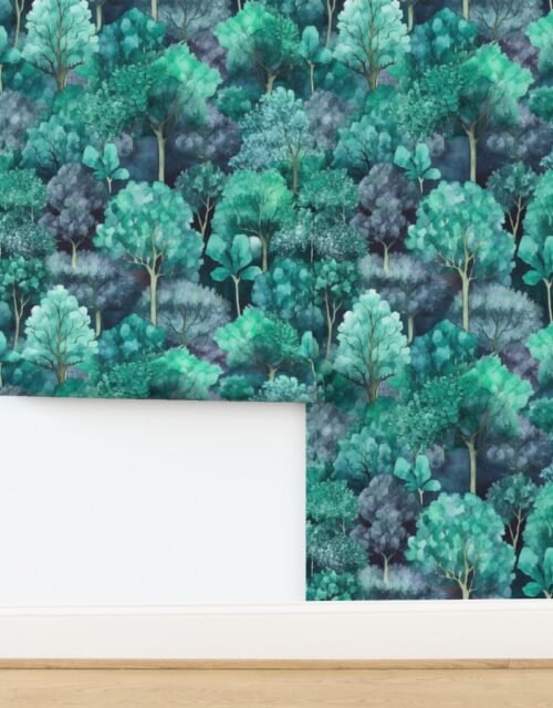 Endless Forest Watercolor - Emerald Mist Wallpaper