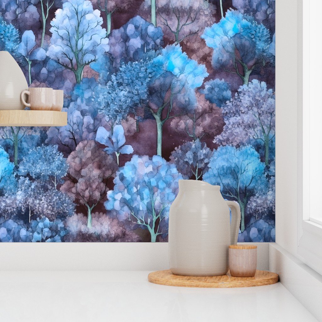 Endless Forest Watercolor – Sapphire Dawn Wallpaper