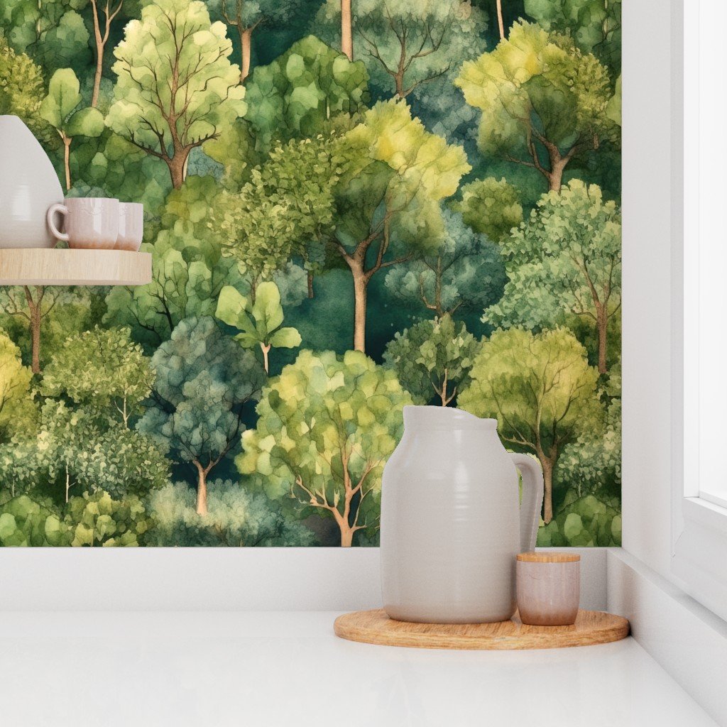 Endless Forest Watercolor – Verdant Vista Wallpaper