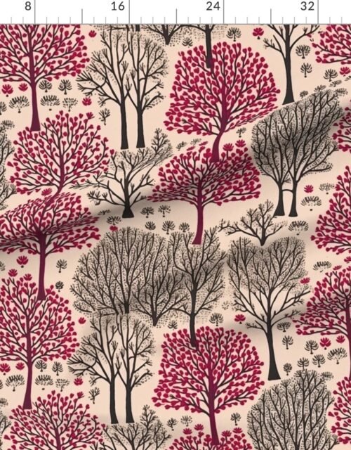New England Endless Forest Trees in Burgundy and Winter Gray on Light Beige