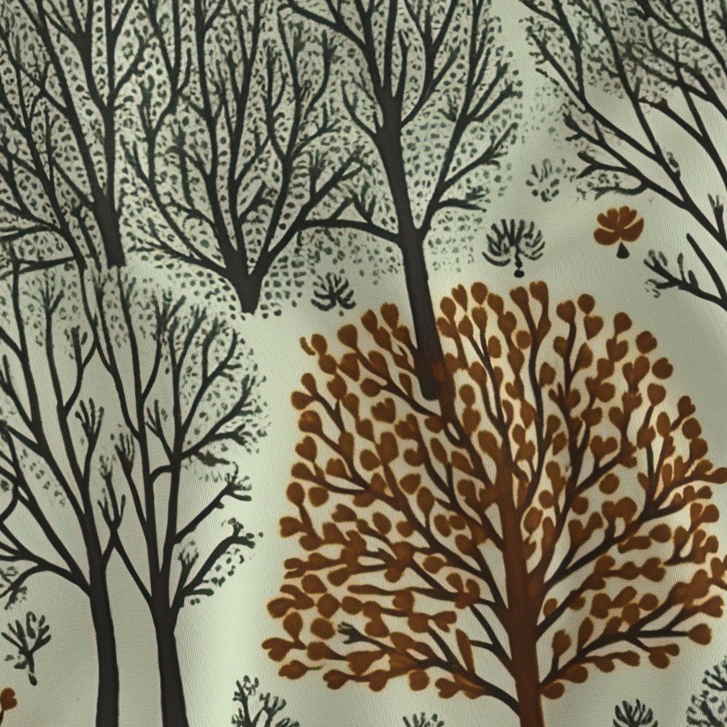 New England Endless Forest Trees Warm Brown and Winter Gray on Pale Green