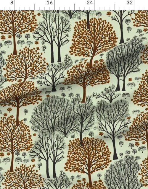 New England Endless Forest Trees Warm Brown and Winter Gray on Pale Green