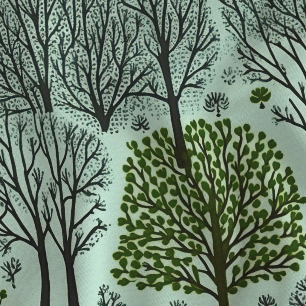 New England Endless Forest Trees in Forest Green and Winter Gray on Mint