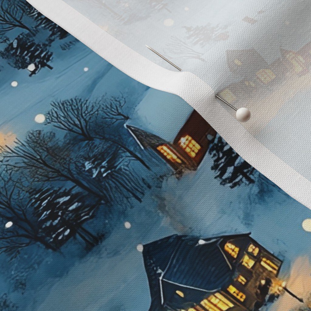Fabric in Whimsical Maine Christmas Village Blanketed In Snow At Night Fabric Fabric in Whimsical Maine Christmas Village Blanketed In Snow At Night Fabric - Image 3