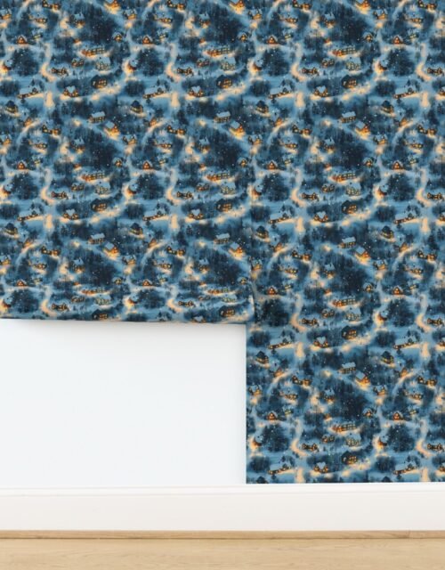 Whimsical Maine Christmas Village Blanketed In Snow At Night Wallpaper