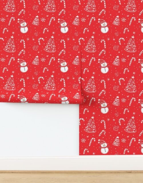 Red and White Christmas Doodles Wallpaper