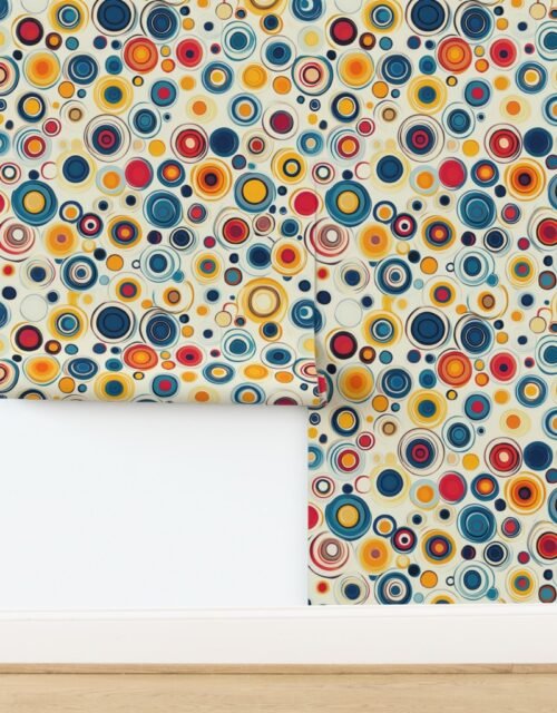 Retro Abstract Circles with Blue and Yellow on Light Background Wallpaper