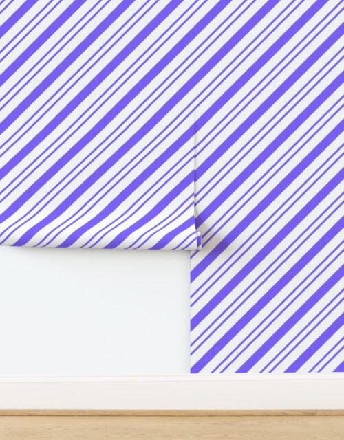 Classic Purple Diagonal Christmas Candy Stripes on White Background Wallpaper
