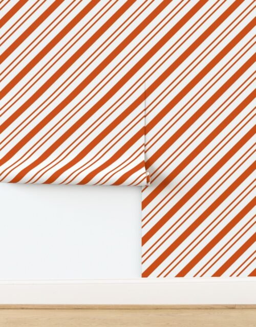 Classic Orange Diagonal Christmas Candy Stripes on White Background Wallpaper