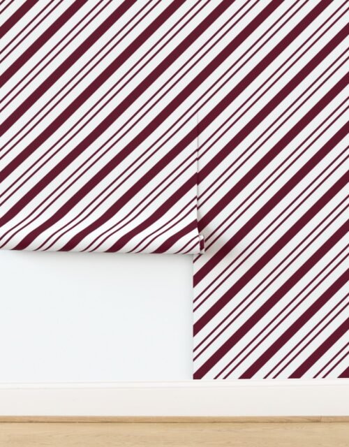 Classic Cranberry Diagonal Christmas Candy Stripes on White Background Wallpaper