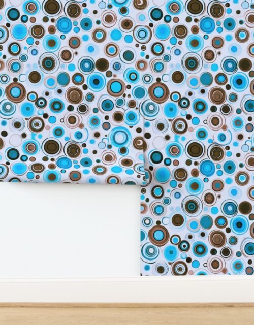 Retro Abstract Circles with Blue and Brown on Light Background Wallpaper