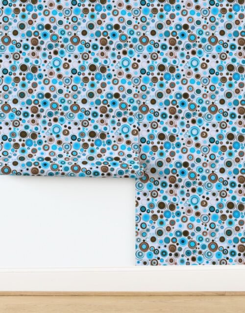 Small Retro Abstract Circles with Blue and Brown on Light Background Wallpaper