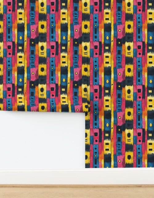 Dashiki Fusion Bold Brushstrokes Yellow Blue and Pink Wallpaper