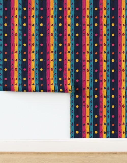 Dashiki Fusion Colorful Brushstrokes with Dots Yellow Teal and Pink Wallpaper