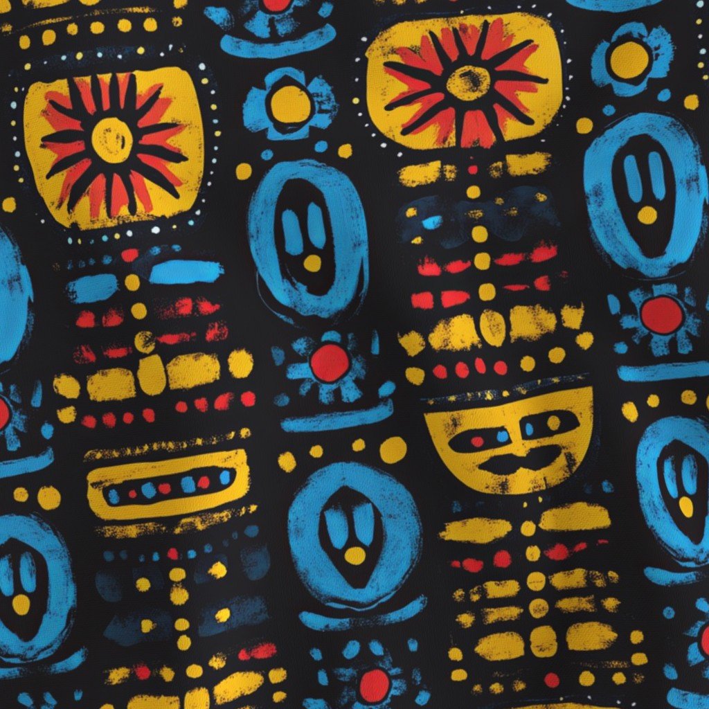 Dashiki Fusion Tribal Abstract Yellow Red and Blue on Black
