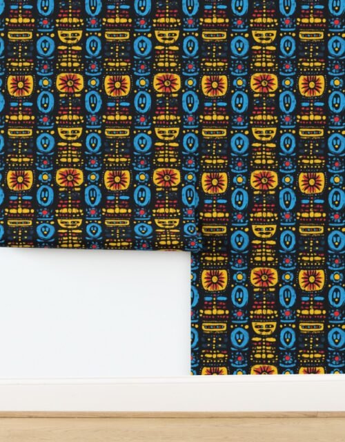 Dashiki Fusion Tribal Abstract Yellow Red and Blue on Black Wallpaper