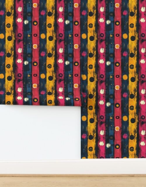 Dashiki Fusion Bold Circles Yellow Pink and Blue on Black Wallpaper