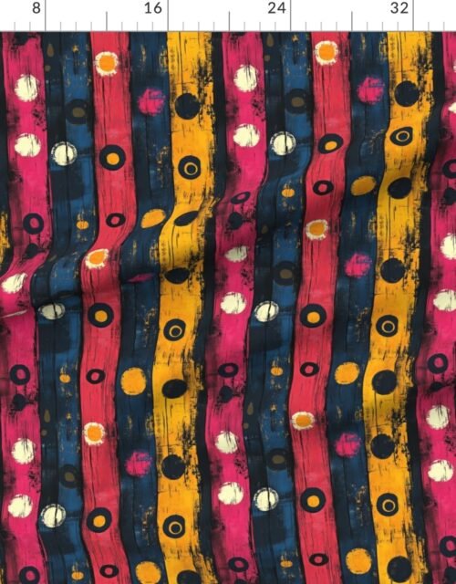 Fabric in Dashiki Fusion Bold Circles Yellow Pink and Blue on Black Fabric
