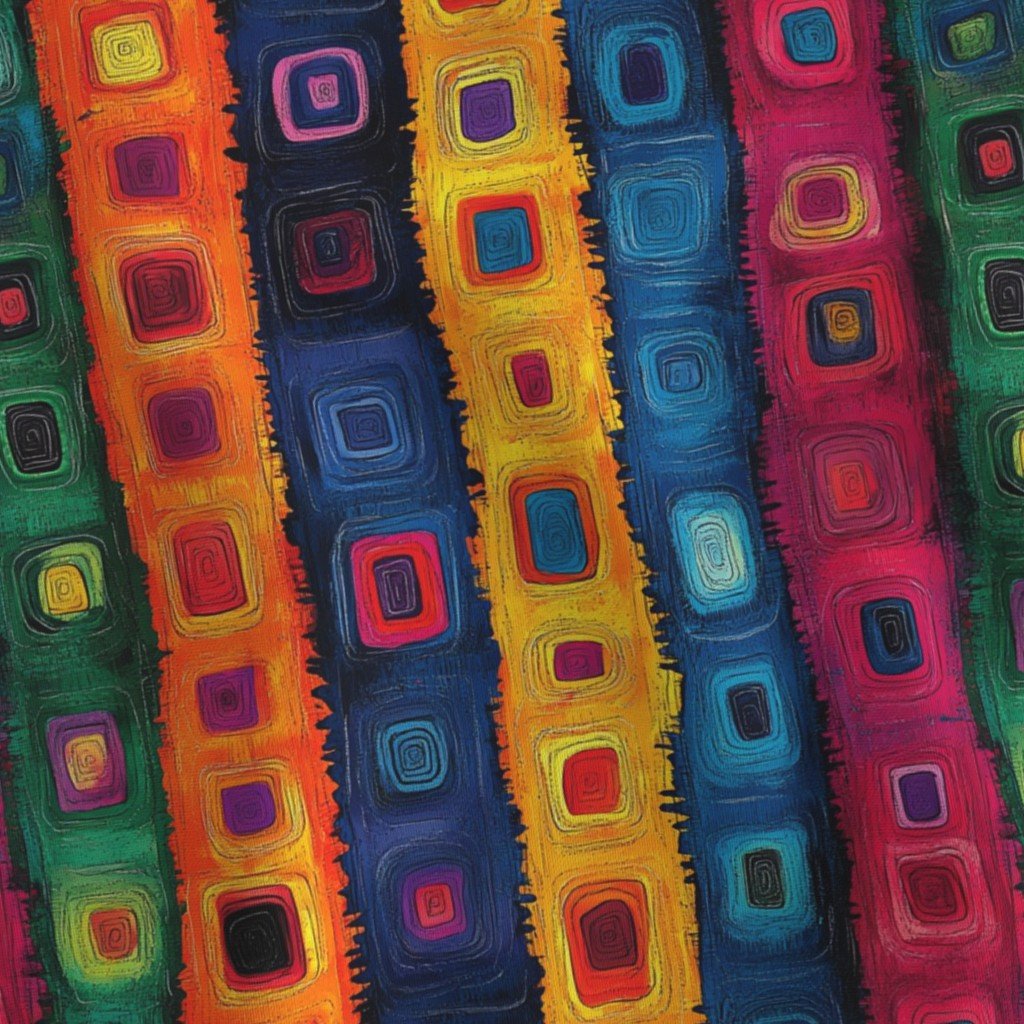 Dashiki Fusion Colorful Squares Green Orange Blue and Pink