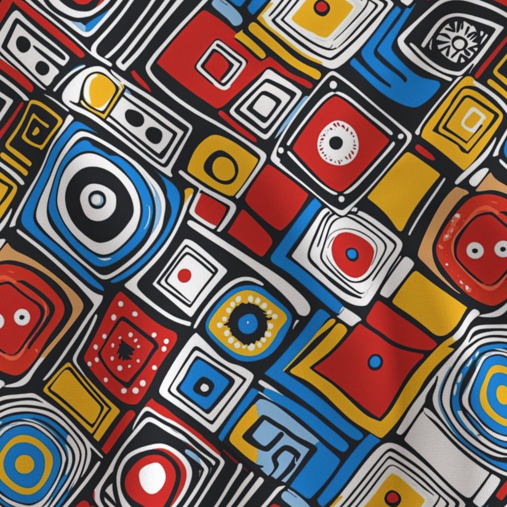 Dashiki Fusion Abstract Squares Red Yellow and Blue