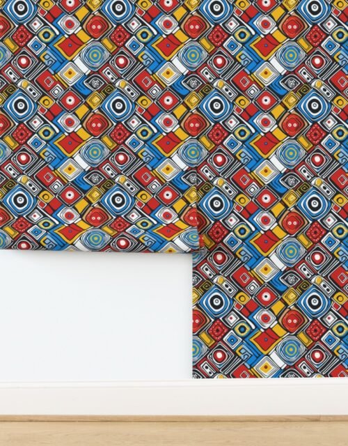 Dashiki Fusion Abstract Squares Red Yellow and Blue Wallpaper