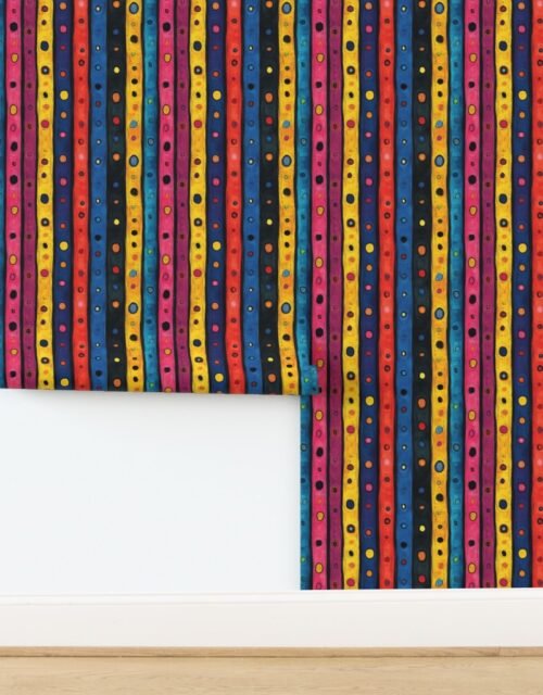 Dashiki Fusion Colorful Dots Yellow Red and Blue Stripes Wallpaper