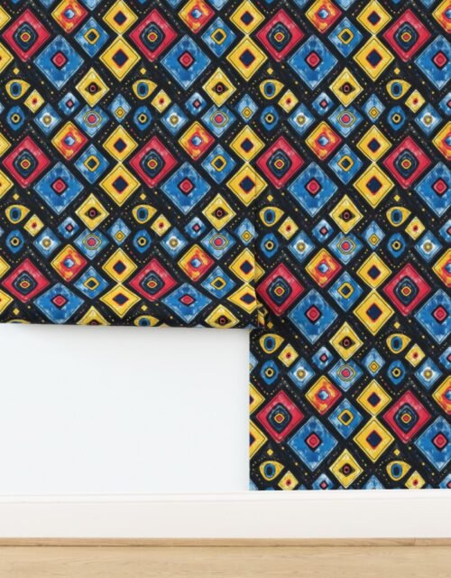 Dashiki Fusion Geometric Diamonds Yellow Blue and Red Wallpaper
