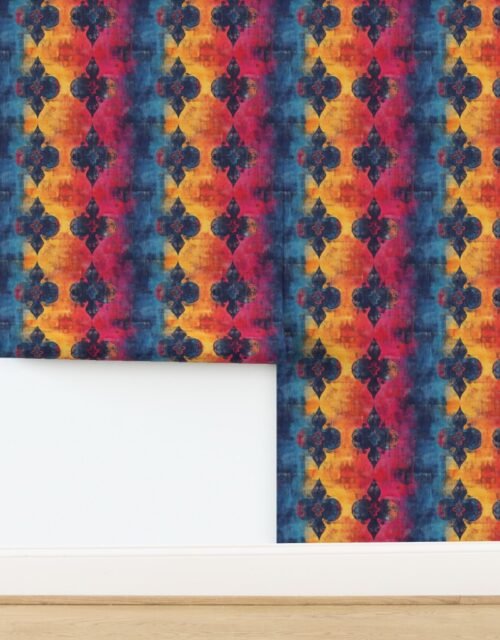 Dashiki Fusion Floral Motif Yellow Blue and Pink Wallpaper