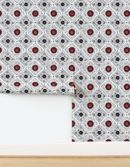 Dashiki Fusion Monochrome and Red Geometric Circles Wallpaper