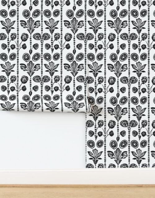 Dashiki Fusion Monochrome Floral and Circular Motifs Wallpaper