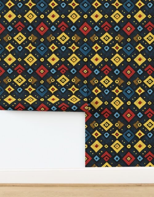 Dashiki Fusion Geometric Diamonds Yellow Red and Blue Wallpaper