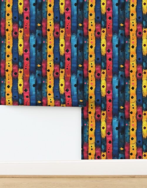 Dashiki Fusion Colorful Diamonds and Stripes Yellow Pink and Blue Wallpaper