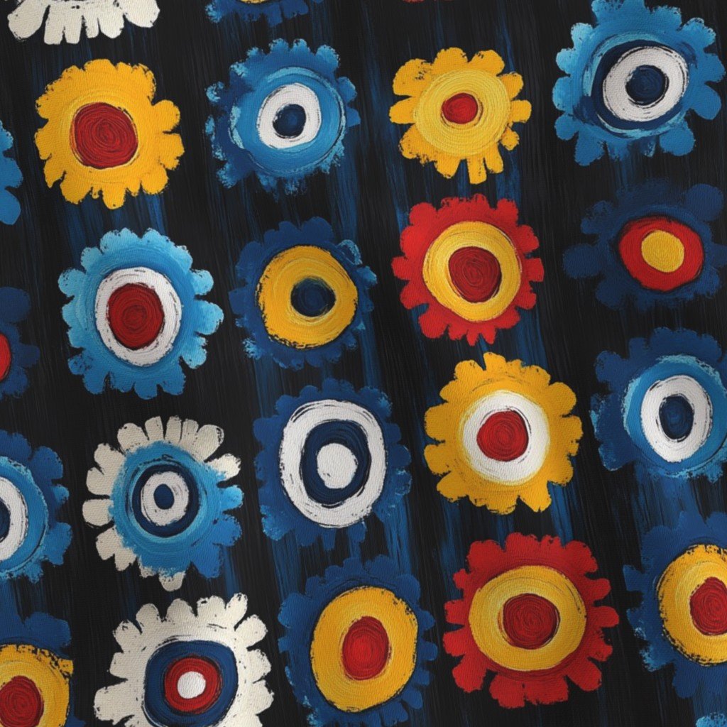 Dashiki Fusion Bold Floral Circles Yellow Blue and Red