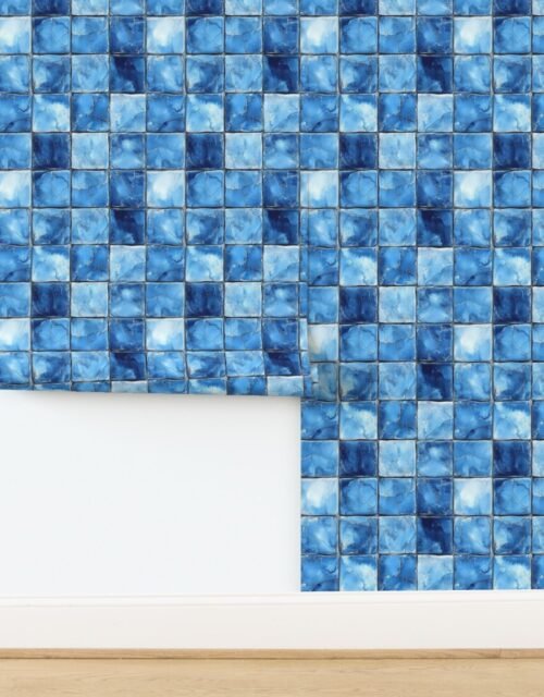 4 inch Blue Mosaic Tiles with Watercolor Effect for Pool or Bathroom Wallpaper