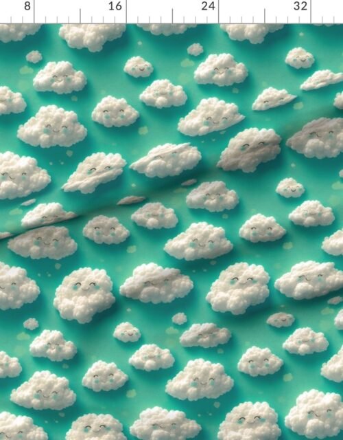 Fluffy Happy Clouds on Aqua Background for Kids Room Decor