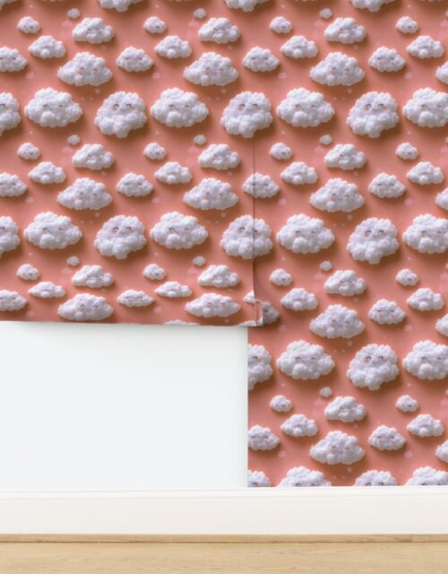 Fluffy Happy Clouds on Peach Background for Kids Room Decor Wallpaper