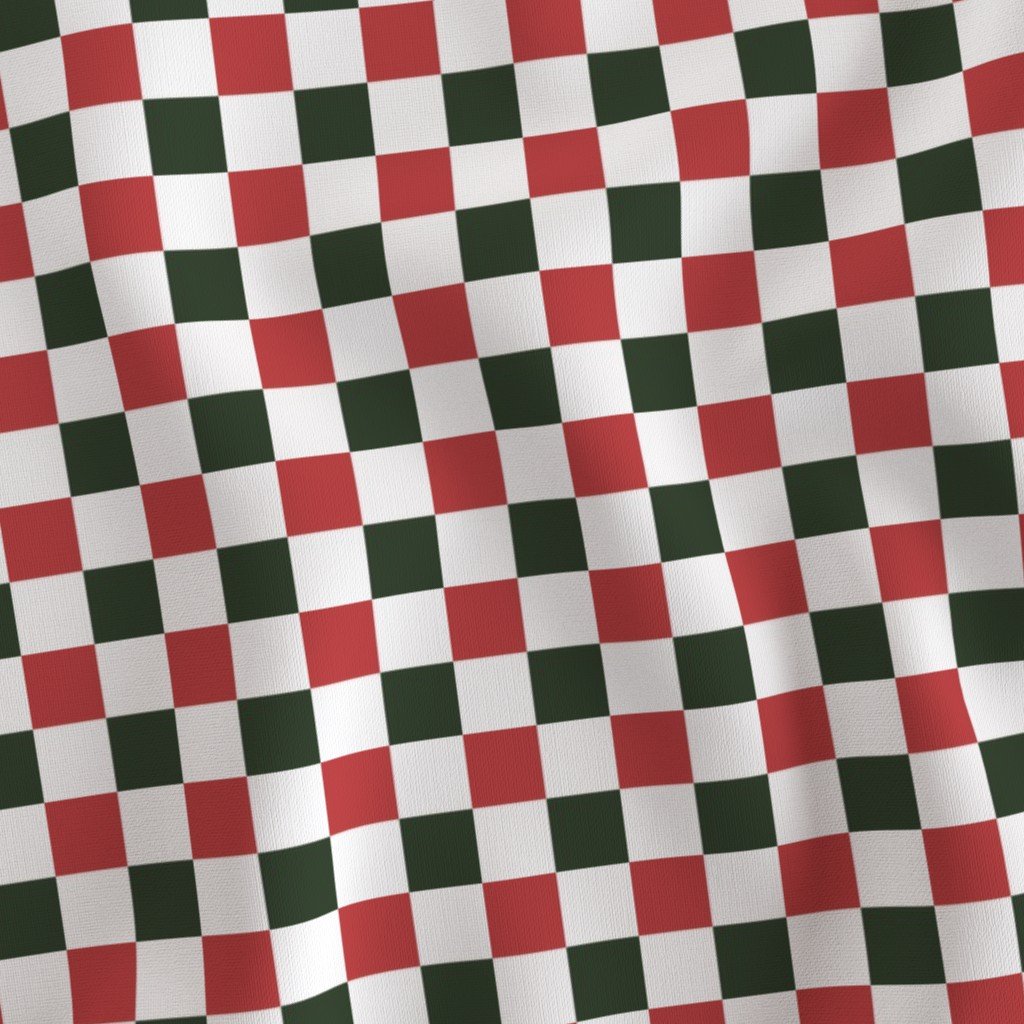 1 inch Vintage Cranberry and Green Christmas Checkered Pattern