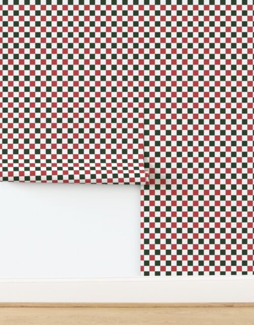 1 inch Vintage Cranberry and Green Christmas Checkered Pattern Wallpaper