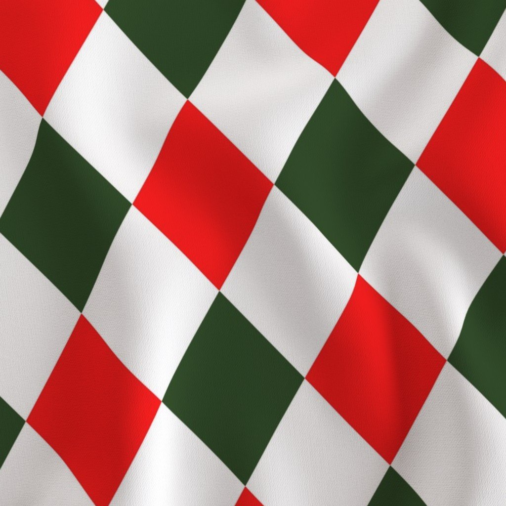 4 inch Bold Red and Green Christmas Harlequin Checkered Pattern