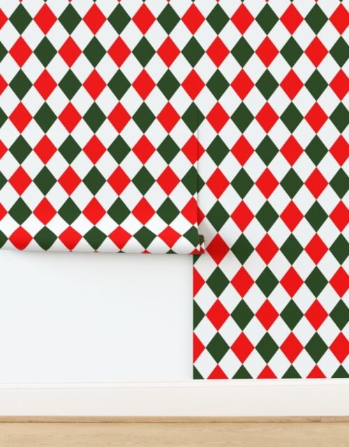 4 inch Bold Red and Green Christmas Harlequin Checkered Pattern Wallpaper