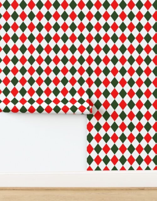 3 inch Bold Red and Green Christmas Harlequin Checkered Pattern Wallpaper