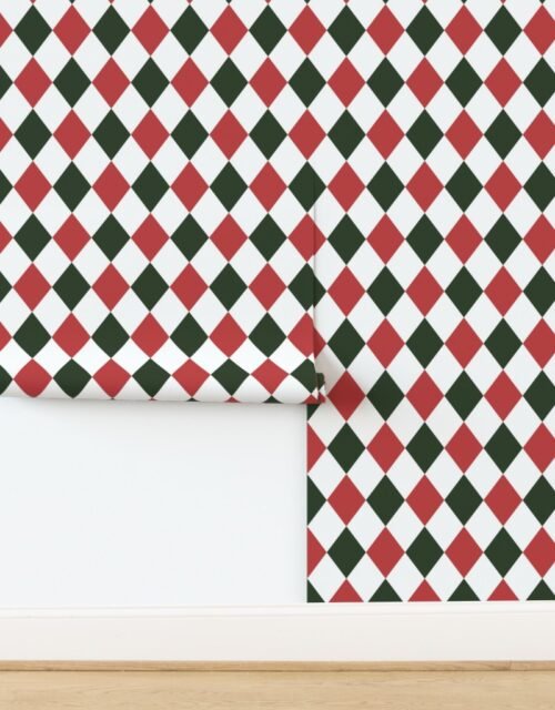 4 inch Vintage Cranberry and Green Christmas Harlequin Checkered Pattern Wallpaper