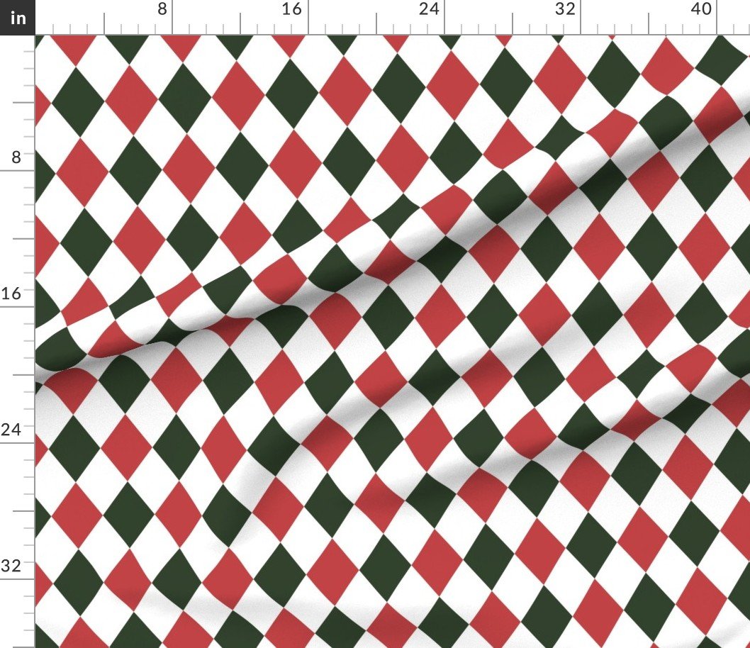 Fabric in 3 inch Vintage Cranberry and Green Christmas Harlequin Checkered Pattern Fabric Fabric in 3 inch Vintage Cranberry and Green Christmas Harlequin Checkered Pattern Fabric