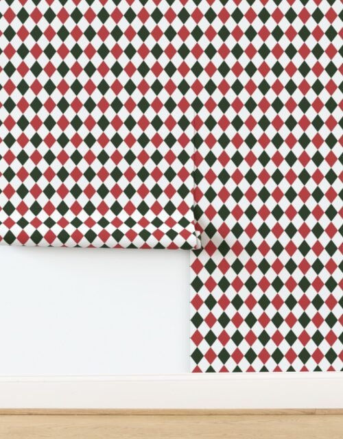 2 inch Vintage Cranberry and Green Christmas Harlequin Checkered Pattern Wallpaper