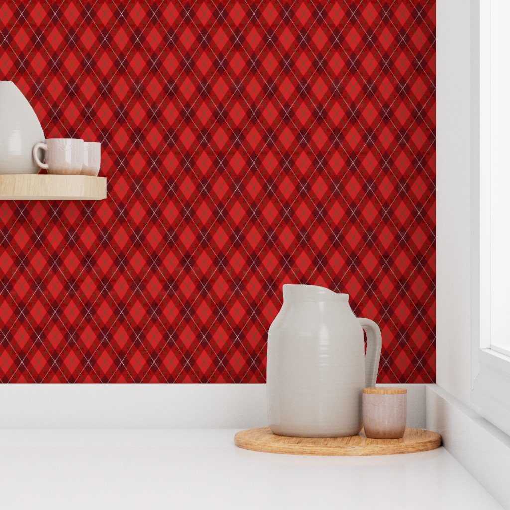 Red Green and White Seasonal Christmas Argyle Plaid Wallpaper